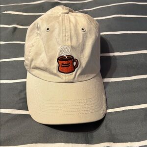 Life Is Good Tan Hat with Coffee Cup Embroidery